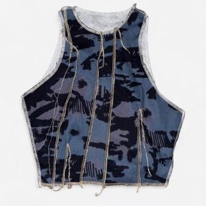 Blue Camo Distressed Tank Top